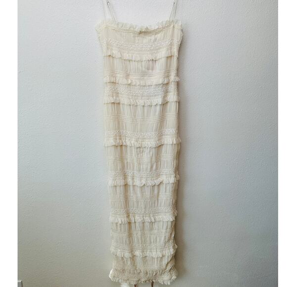 NWT House of CB Solana Ivory Sequin Pleated Tiered Maxi Dress Women’s S - Picture 2 of 15